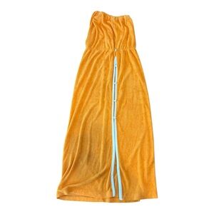 VTG Beach Things Strapless Maxi Terry Cloth Swim Coverup Sz S Orange White READ